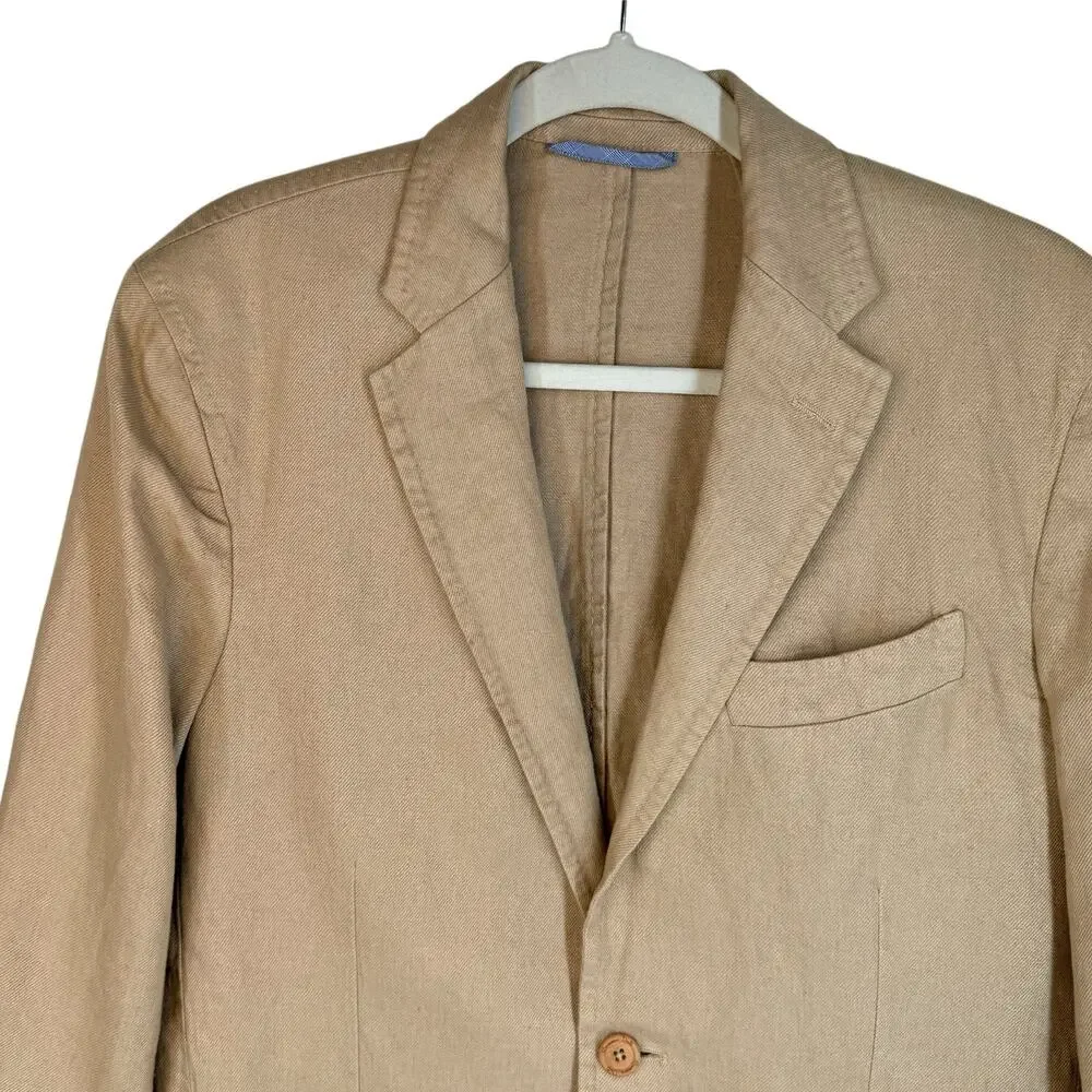 Massimo Dutti Mens Suit‎ Jacket 48/38 Tan Linen Single Breasted Wedding Spain